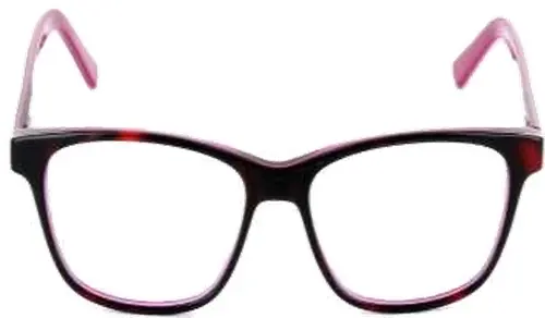 Incorrect example: glasses photographed tilted with arms open toward the camera